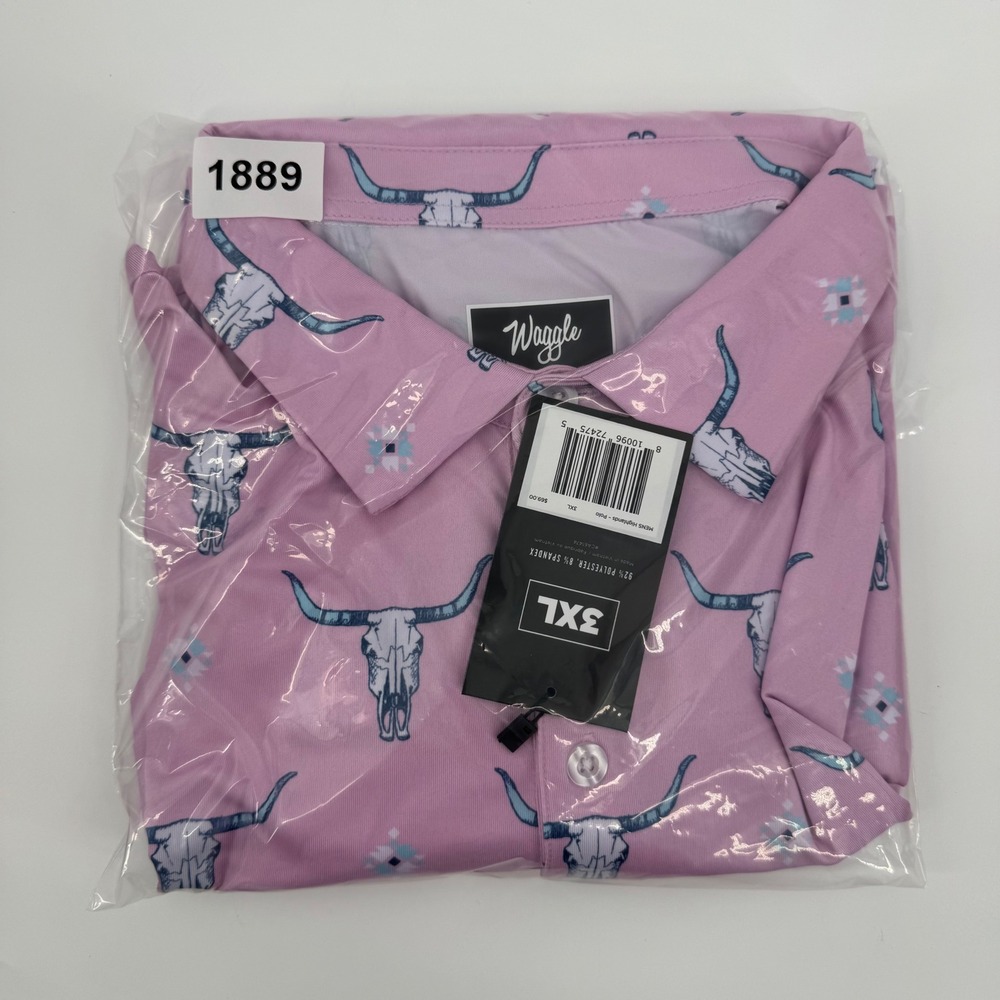 Waggle Highlands Polo Mens 3XL Pink Longhorn Skull Southwestern Golf Shirt NWT - Picture 11 of 11